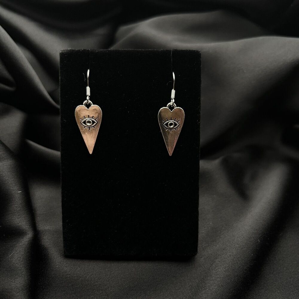 Silver Evil Eye Dagger Heart Earrings Inches Bohemian Whimsigoth Feminine Y2K